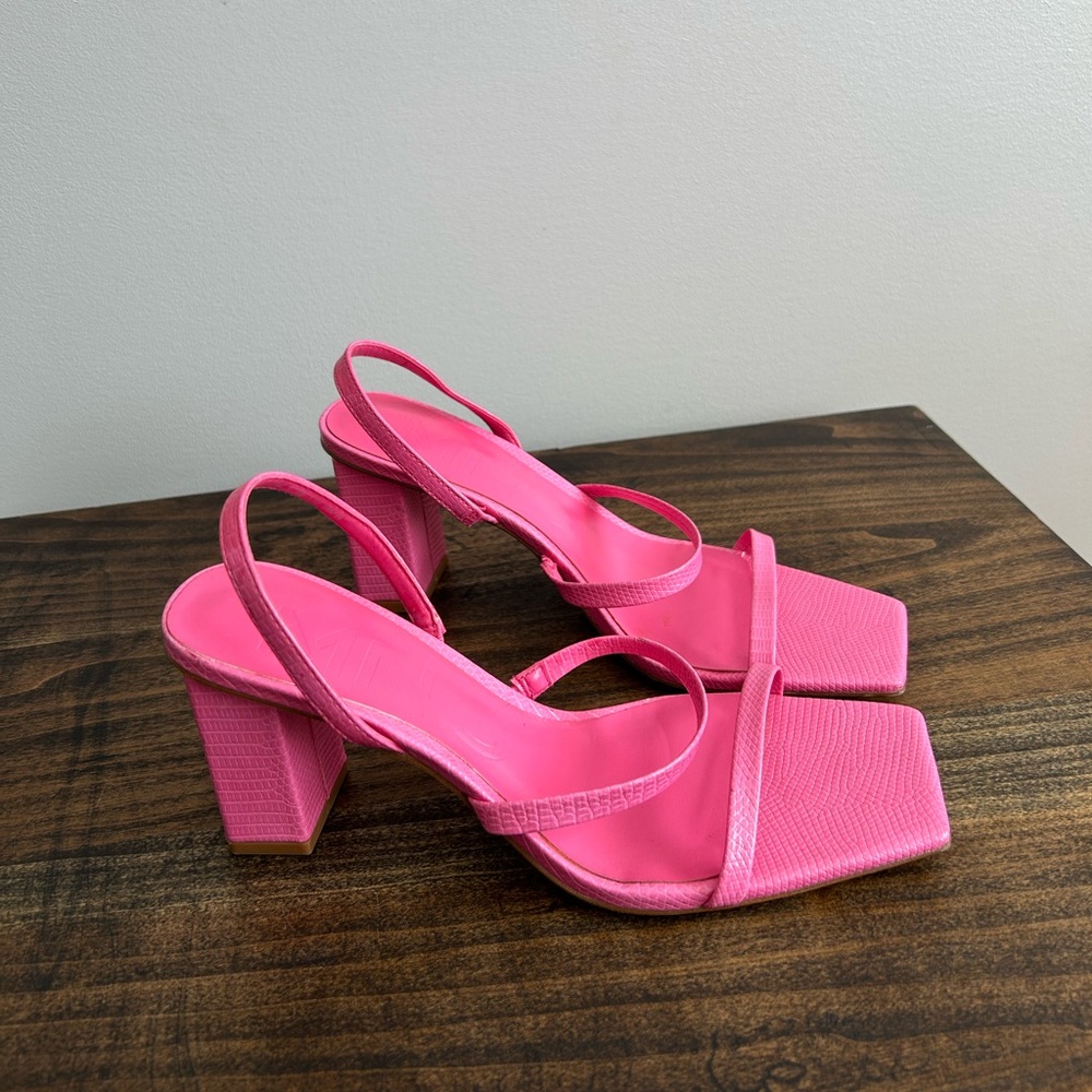 Mango Pink Block Heel Strappy Sandals, Size 37.